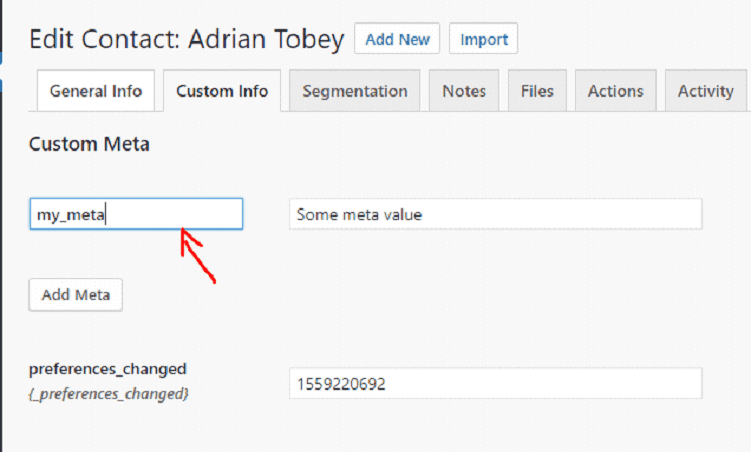 My_meta custom meta field editing screen for contact management on Marketing By Rob.