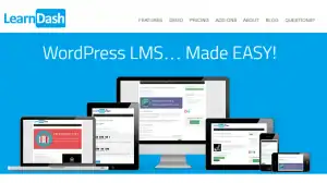 Online learning platform interface showcasing WordPress LMS features on multiple devices for user-friendly digital course delivery.