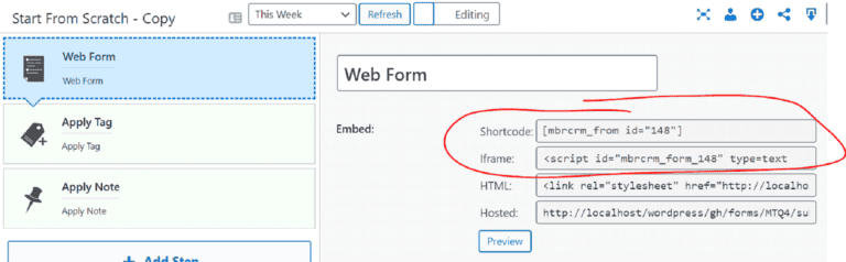 Responsive web form embedded via shortcode for online lead generation and marketing.
