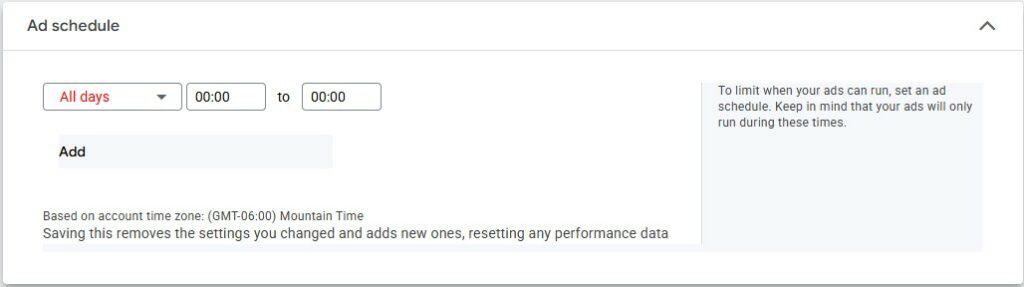 ad schedule default