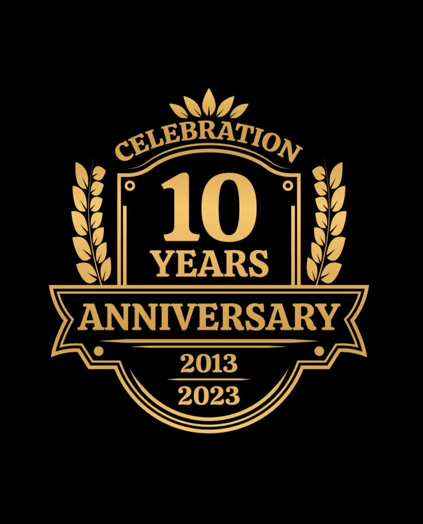 10th anniversary celebration badge from 2013 to 2023.
