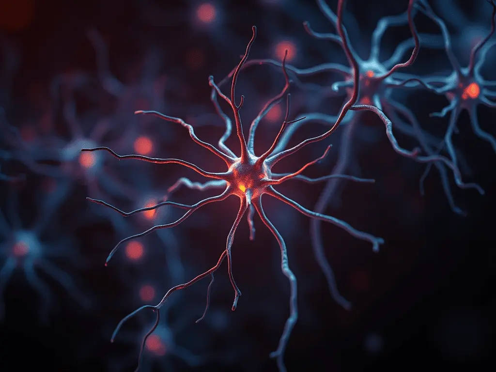 Artistic rendering of glowing brain neurons network