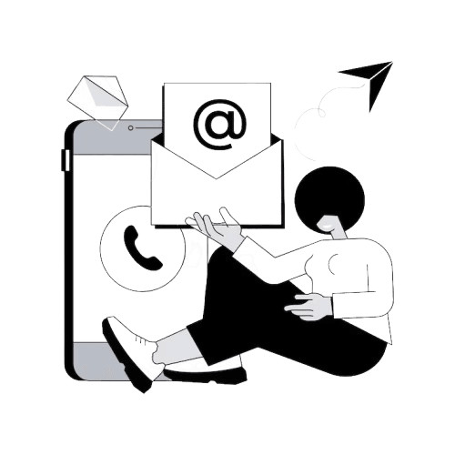 Digital communication concept with email and phone icons.