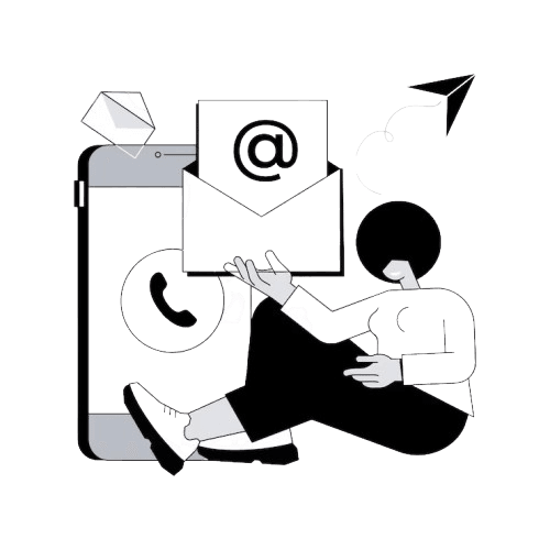 Digital communication concept with email and phone icons.