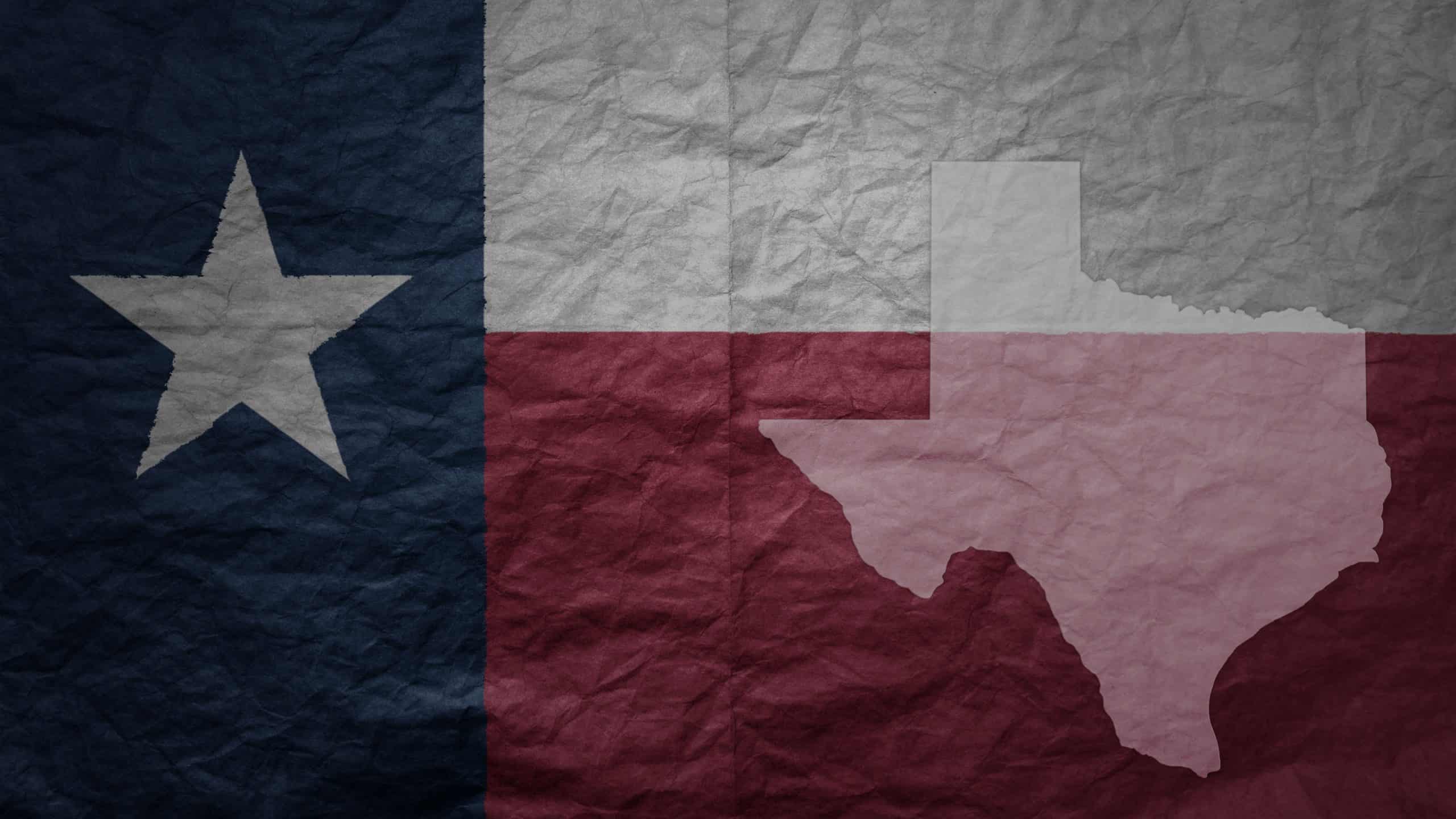 The Texas flag with an overlay of the state map
