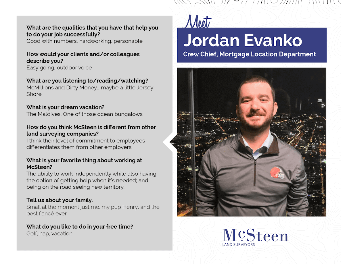 McSteen team member, Jordan Evanko, headshot and bio.
