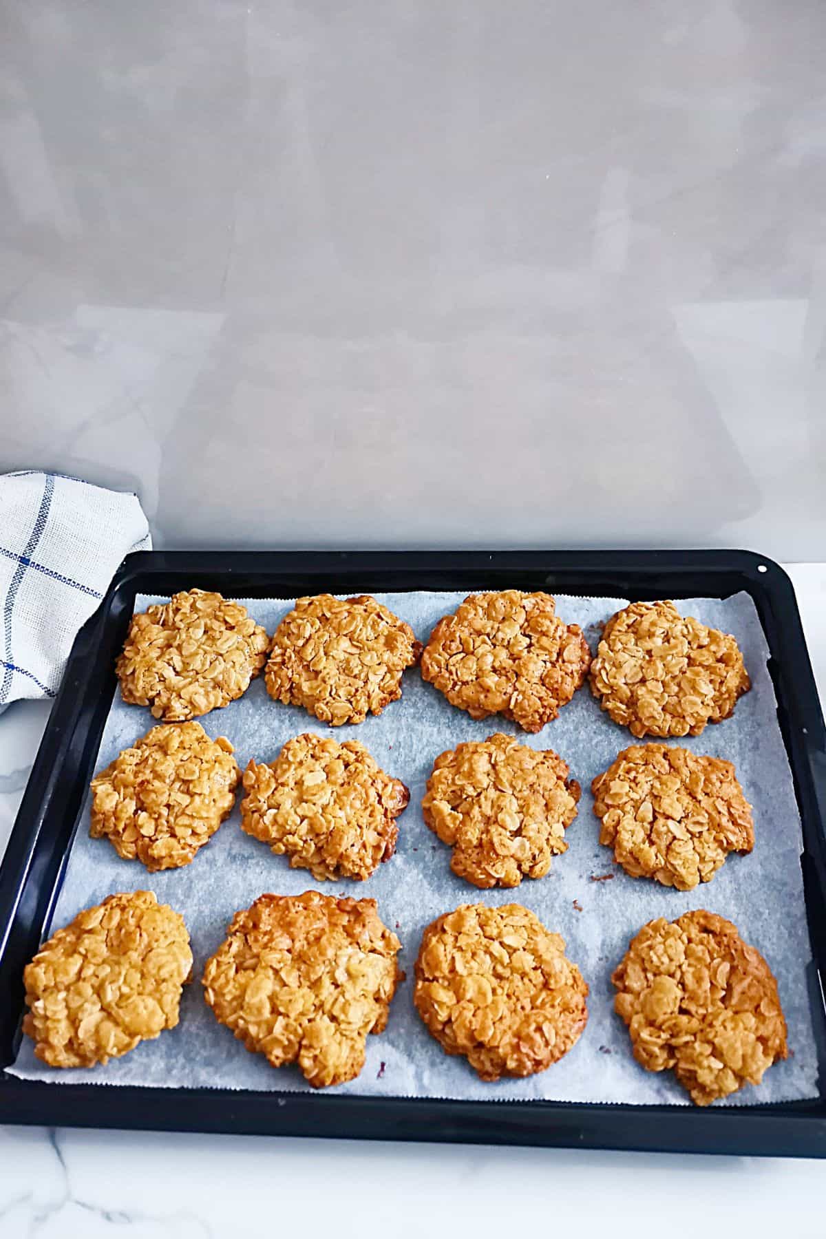 baking sheet with cookies, fresh out of the oven