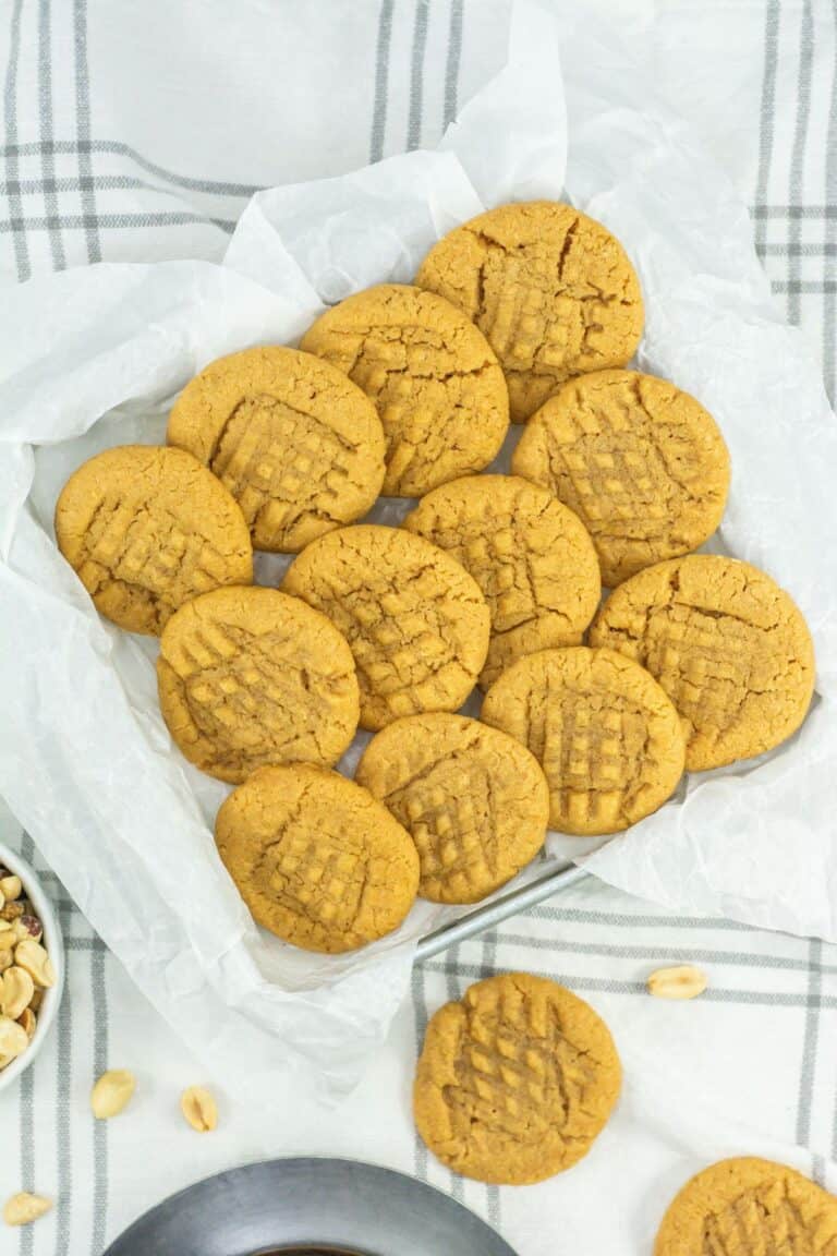 a tray of a dozen 3 ingredient peanut butter cookies