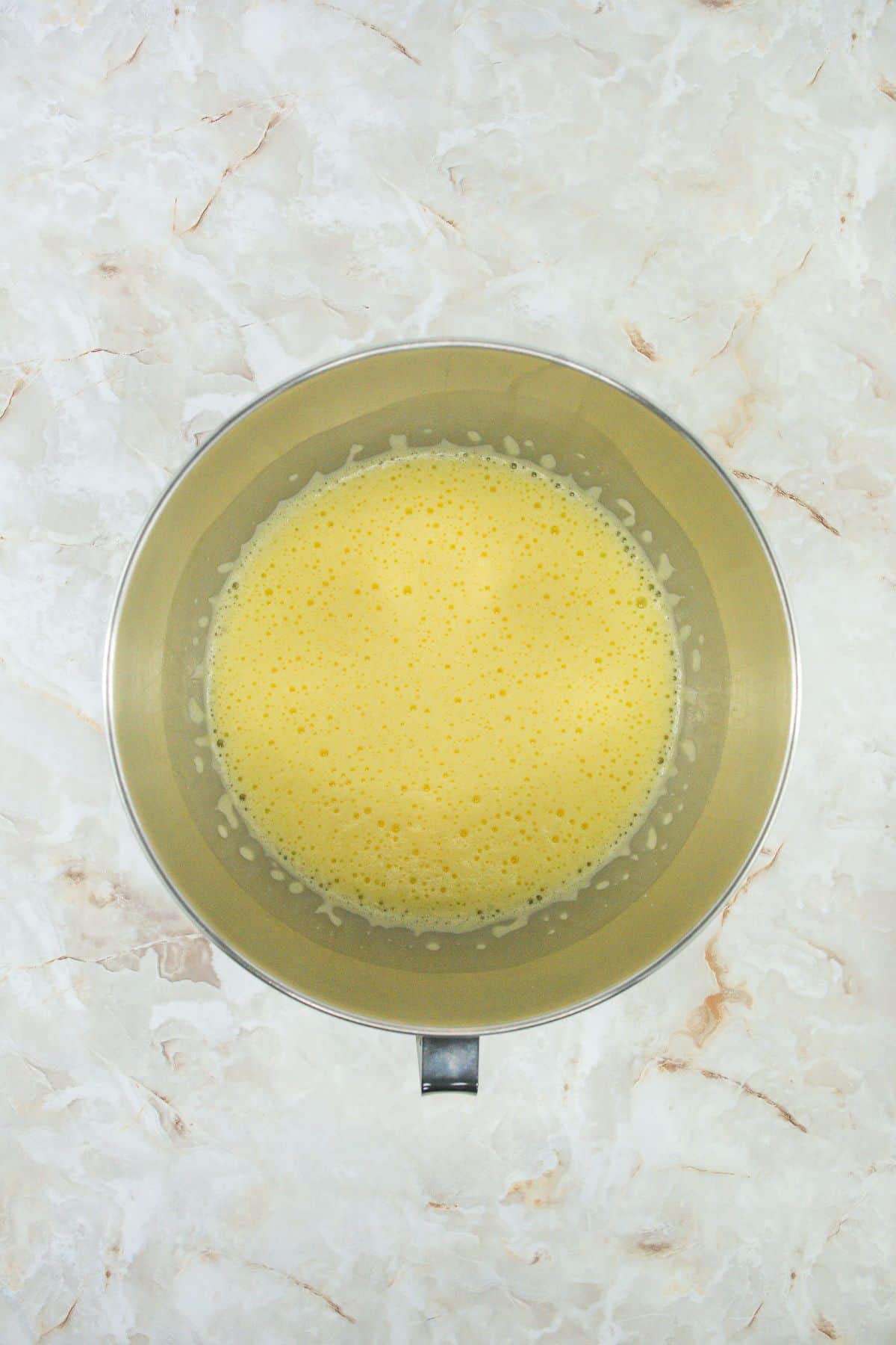 whisked eggs in a stand mixer bowl