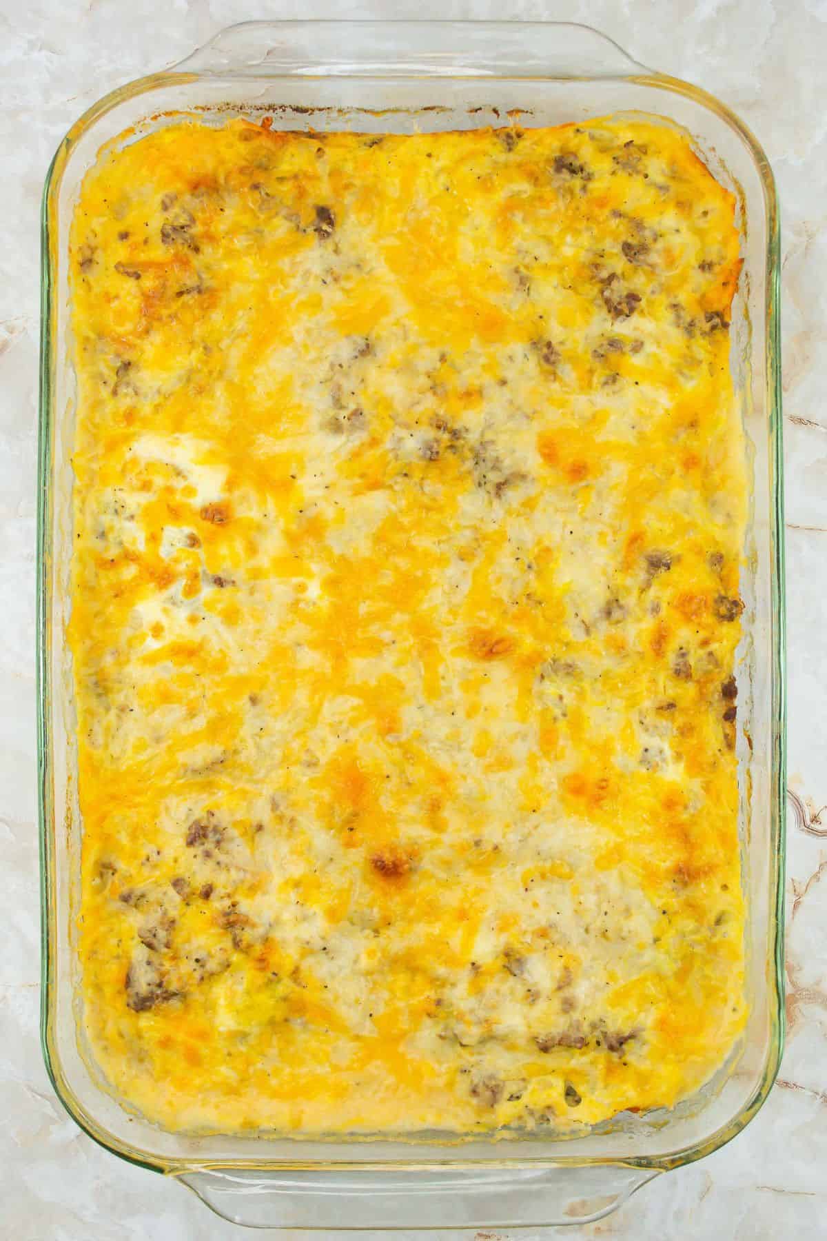 Biscuits and Gravy Casserole freshly baked
