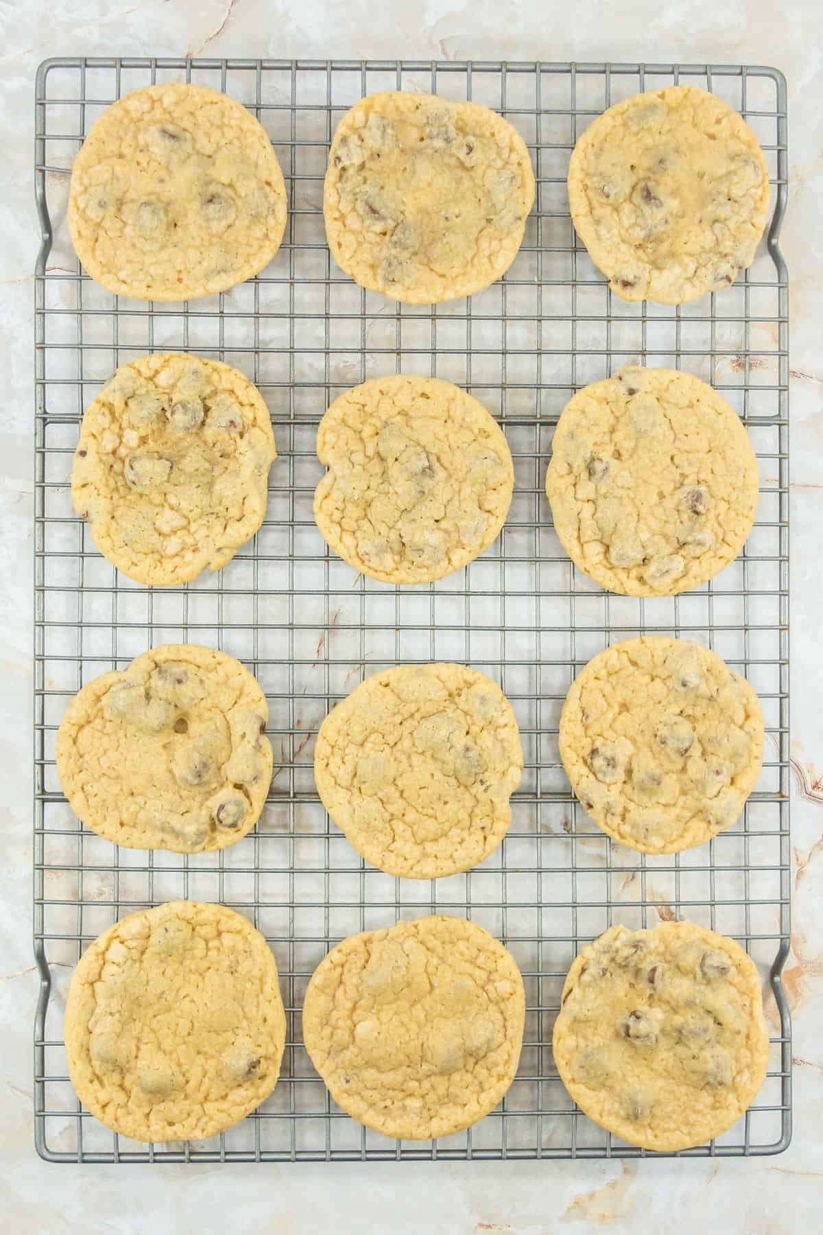 bisquick cookies after baking on a cooling rack