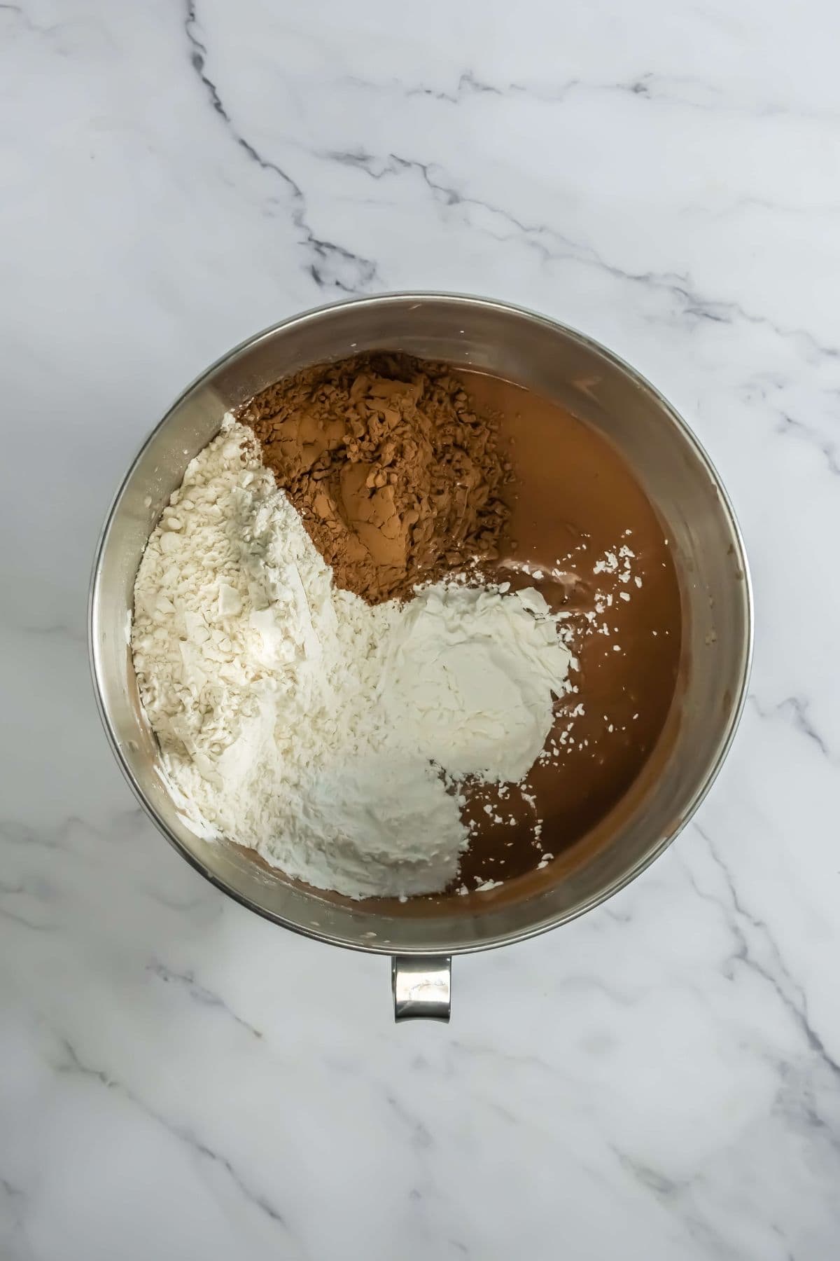 Chocolate Pudding Cake flour, cocoa, and wet ingredients mixture