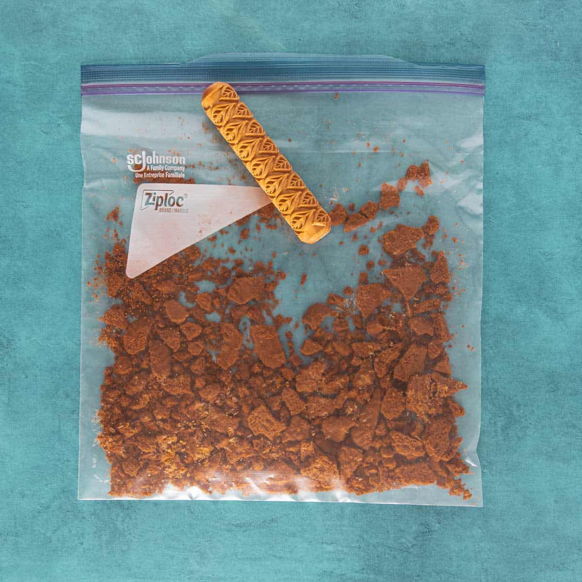 Cookies broken into pieces inside a ziplock bag.