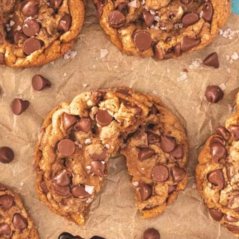 Molasses Chocolate Chip Cookies on brown parchment paper