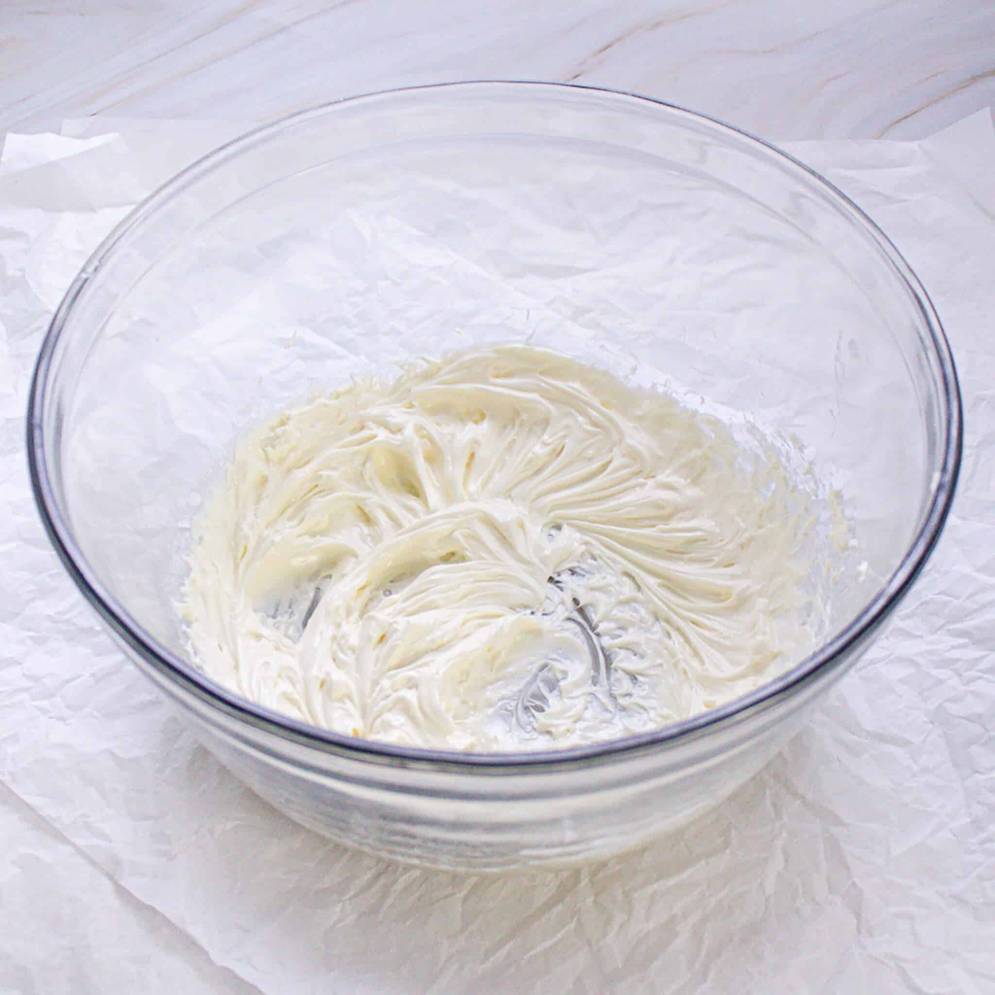 Cream cheese mixture in a mixing bowl.