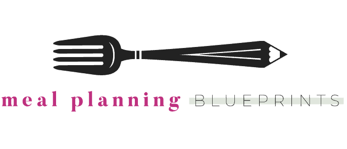 meal planning blueprints navigation logo with an icon of a fork with prongs on the left and at the end of the handle is a pencil