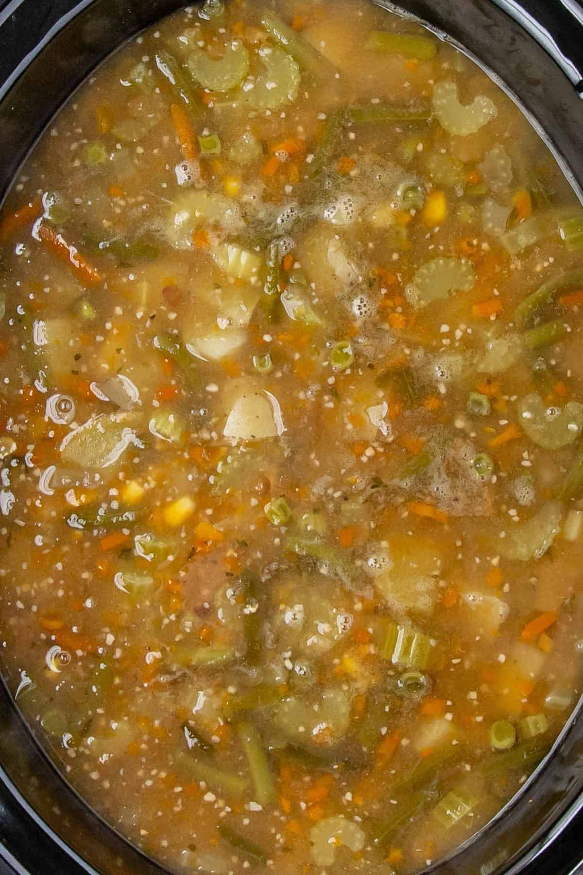 A view of the stew post-cooking, with softer, blended textures.