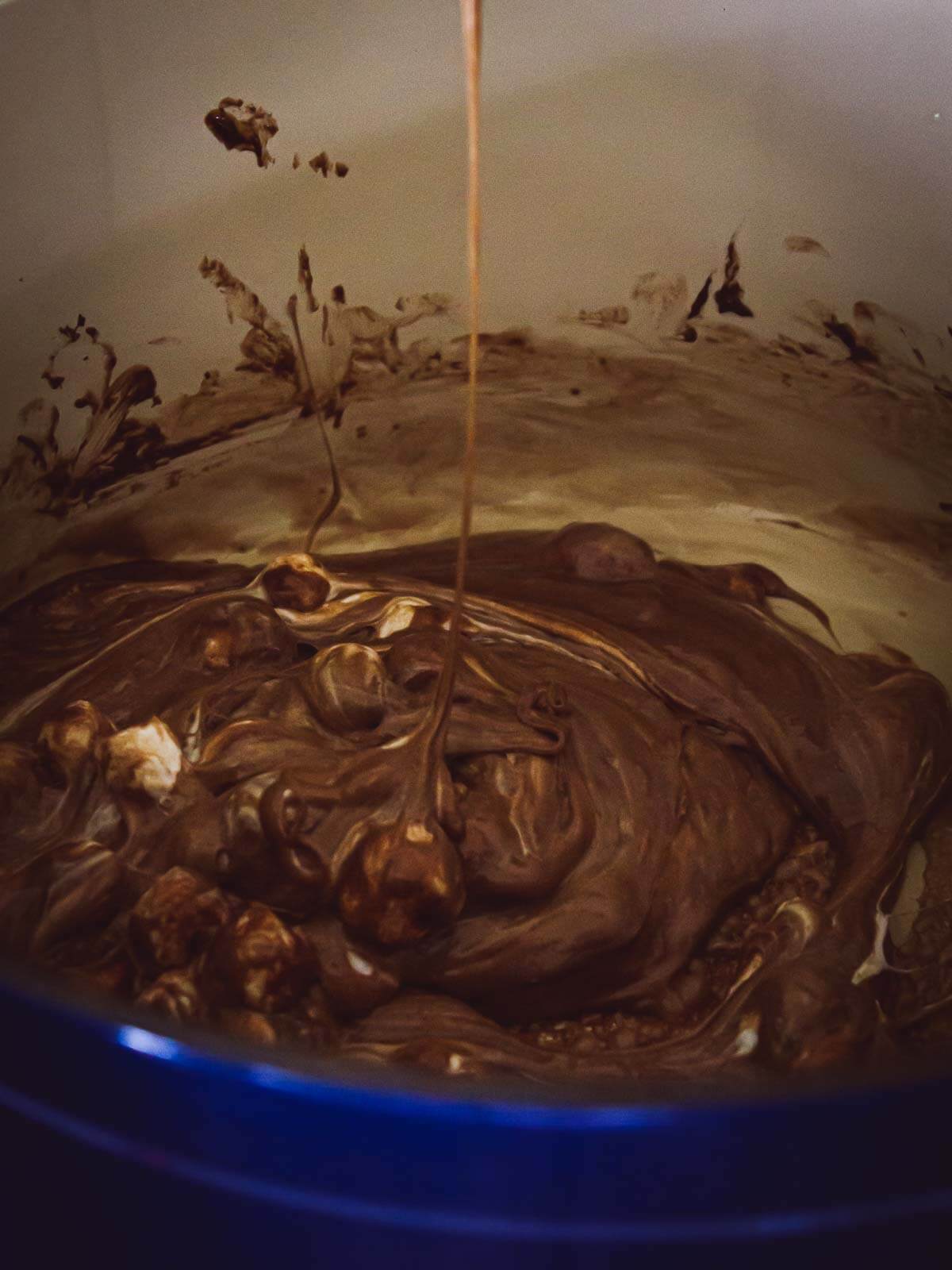 A rich, gooey blend of chocolate, caramel, and melted marshmallows.