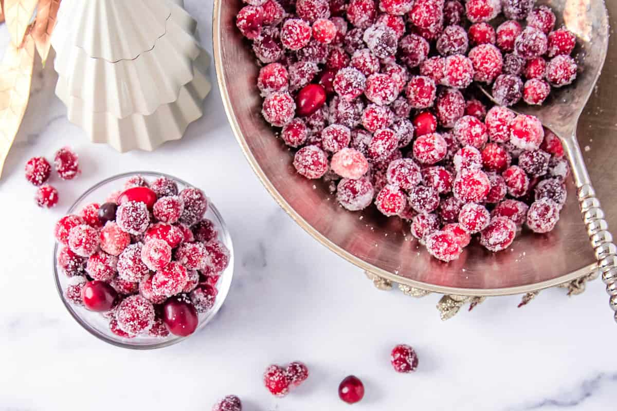 Sugared cranberries in a bowl