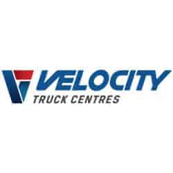Velocity Truck Centres logo, featuring bold blue and red text, representing quality truck services a.