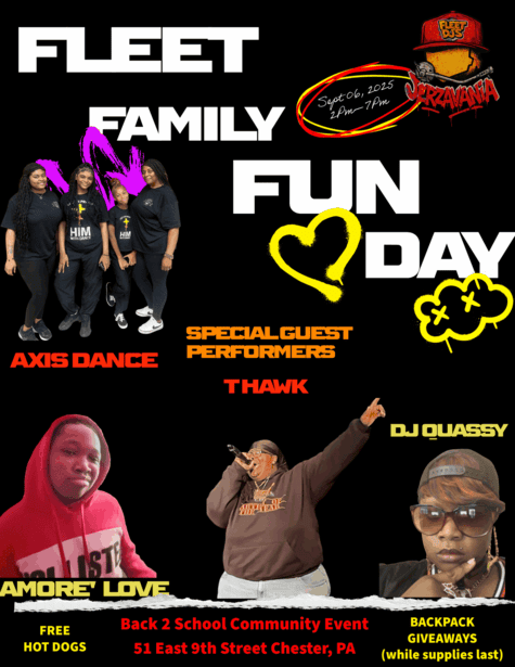 UOhnIt.com community event promotional poster featuring local performers and activities in Chester, PA.