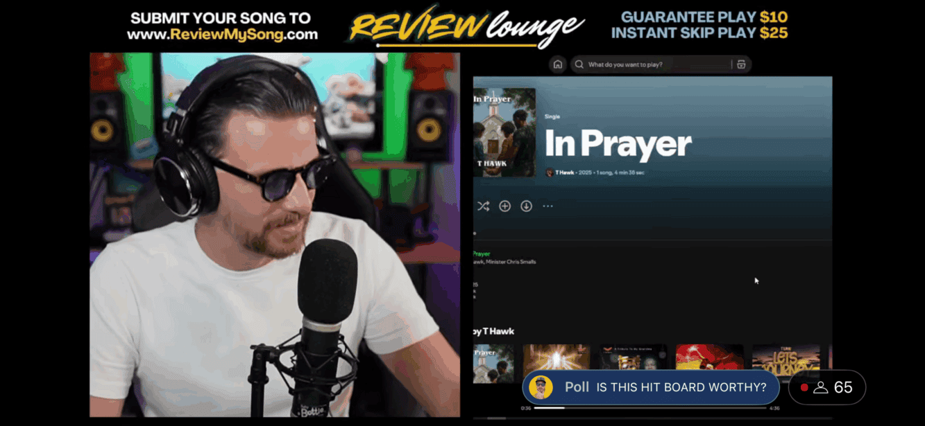 Review lounge music streaming platform for submitting songs and listening features.