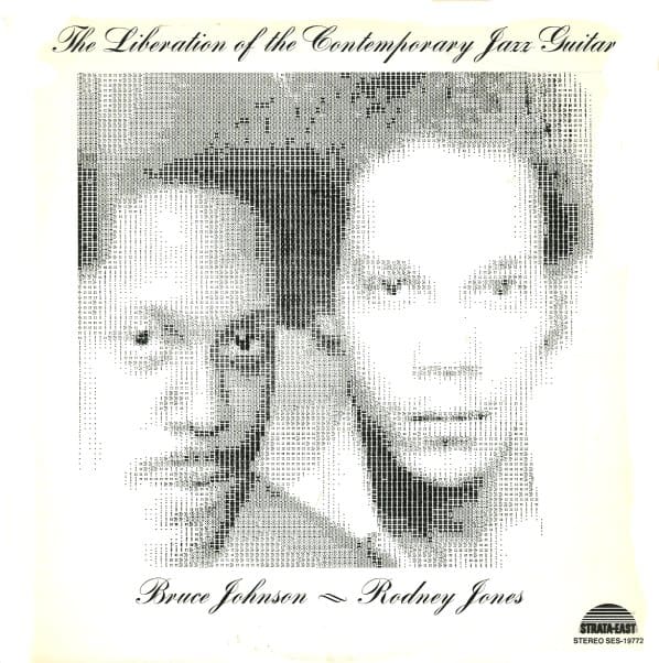 Bruce Johnson and Rodney Jones jazz guitar album cover, contemporary jazz music artwork.
