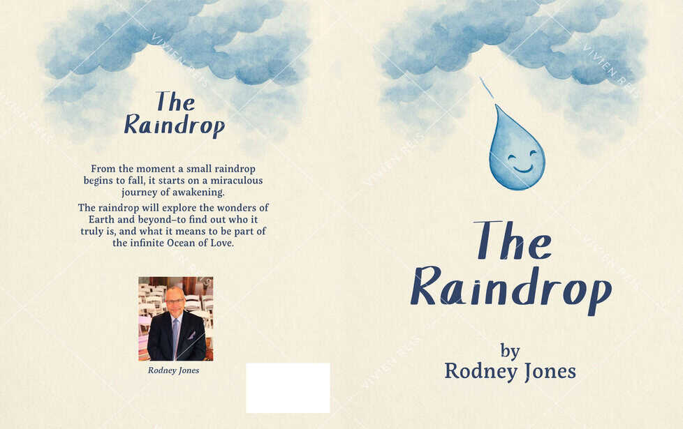 Raindrop illustration with smiling face and clouds, representing themes of love and awakening from nature.