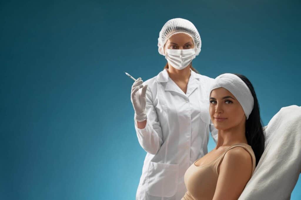 Female patient receiving cosmetic consultation in Albania for medical tourism.