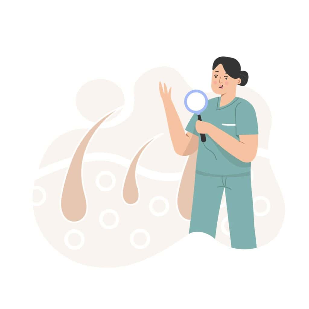 Medical professional examining hair follicles for transplant in Albania.