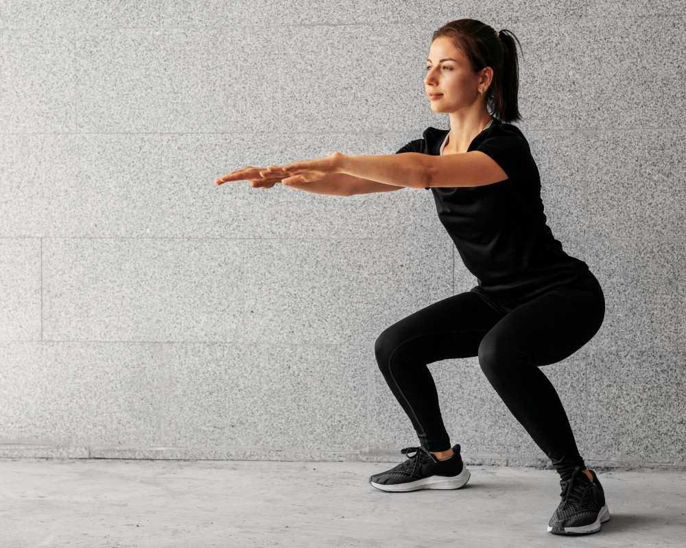 Woman performing squat exercise for a butt lift in Albania, promoting medical tourism.