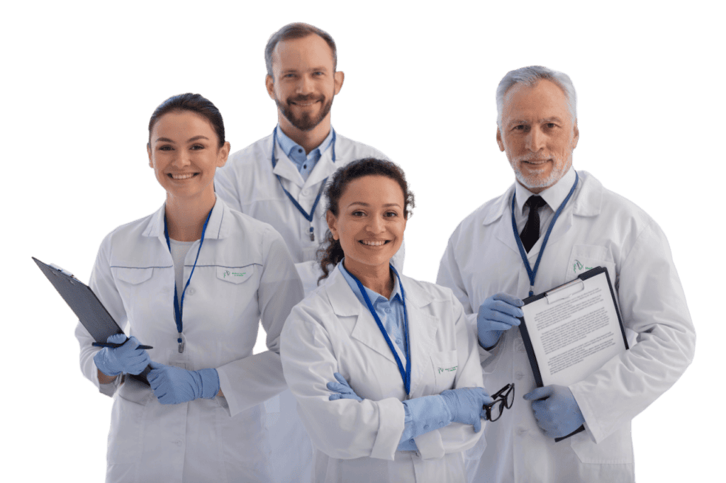 Team medico esegue procedura di trapianto di capelli in una clinica in Albania.
