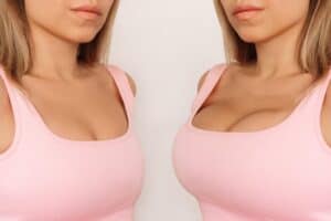 Side-by-side comparison of women with different breast implants for medical tourism in Albania.