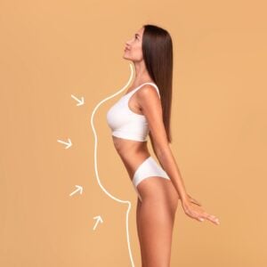 Woman with a slim figure highlighting liposuction benefits in Albania.