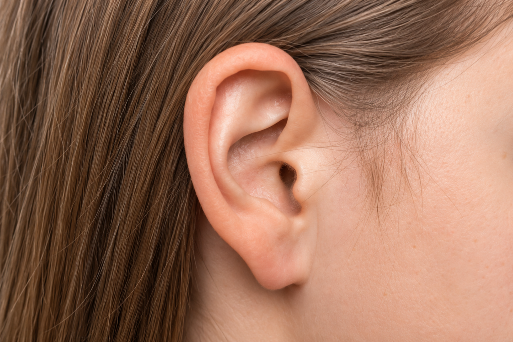 Doctor performing ear examination for otoplasty in Albania.