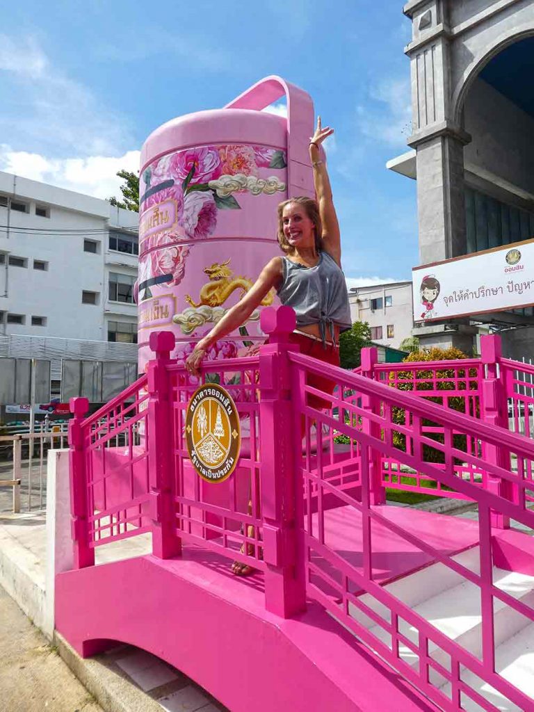 Not strictly street art, but this bright pink interactive piece featuring a bridge, tiffin carrier and a pergola (not in the photo) makes for a fun prop to pose with.