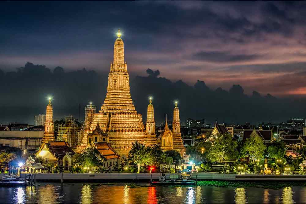 Best Bangkok Itinerary: 4 Days Guide to Thailand's Capital 15 Wat Arun temple lit up at night.
