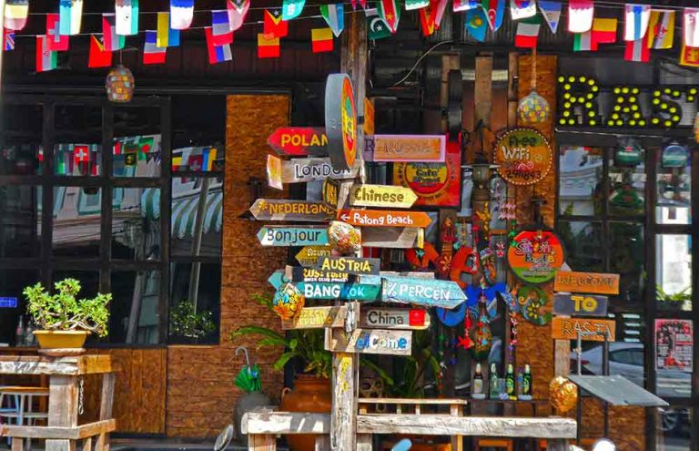 An eclectic mix of everything outside this super cool cafe in Phuket Old Town