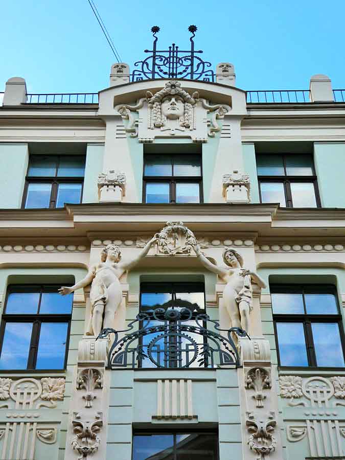 Where to See Art Nouveau in Riga, Latvia: Exploring The Art Nouveau District, Riga 13 Art Sculpture and carved wall in Elizabetes Street