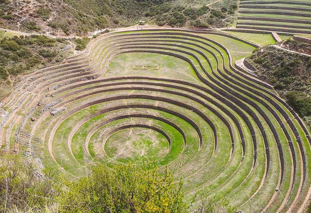 Aerial image of the circular terraces at Moray ruins.