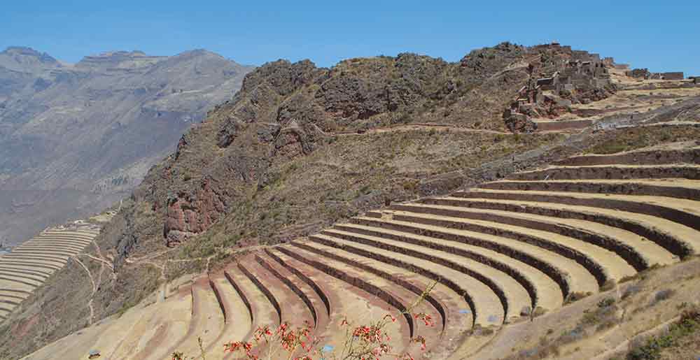 Layered terraces at Pisac ruins.