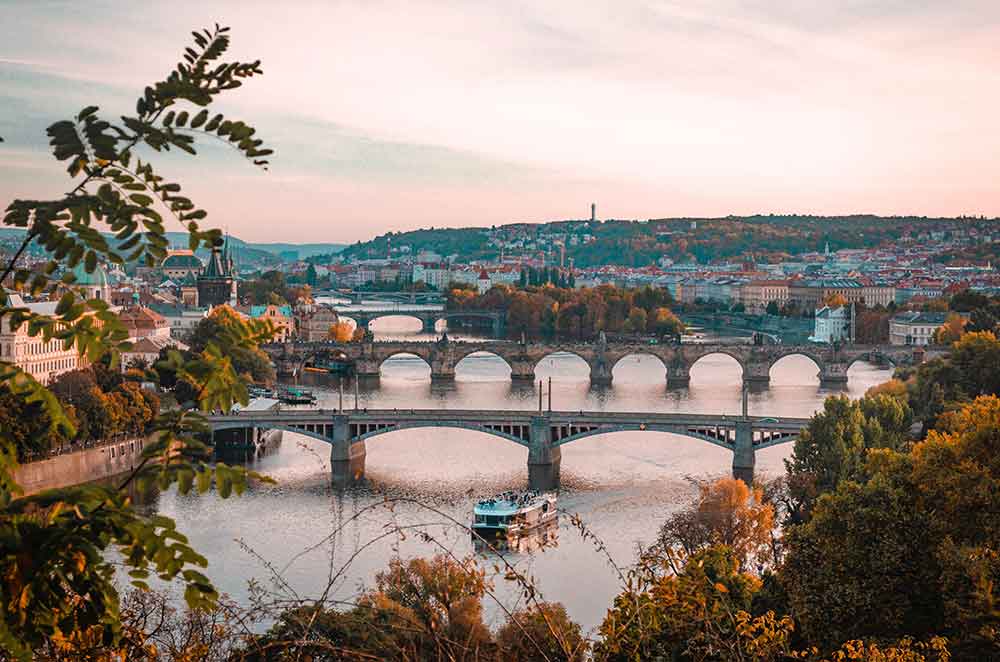 River in Prague with bridges