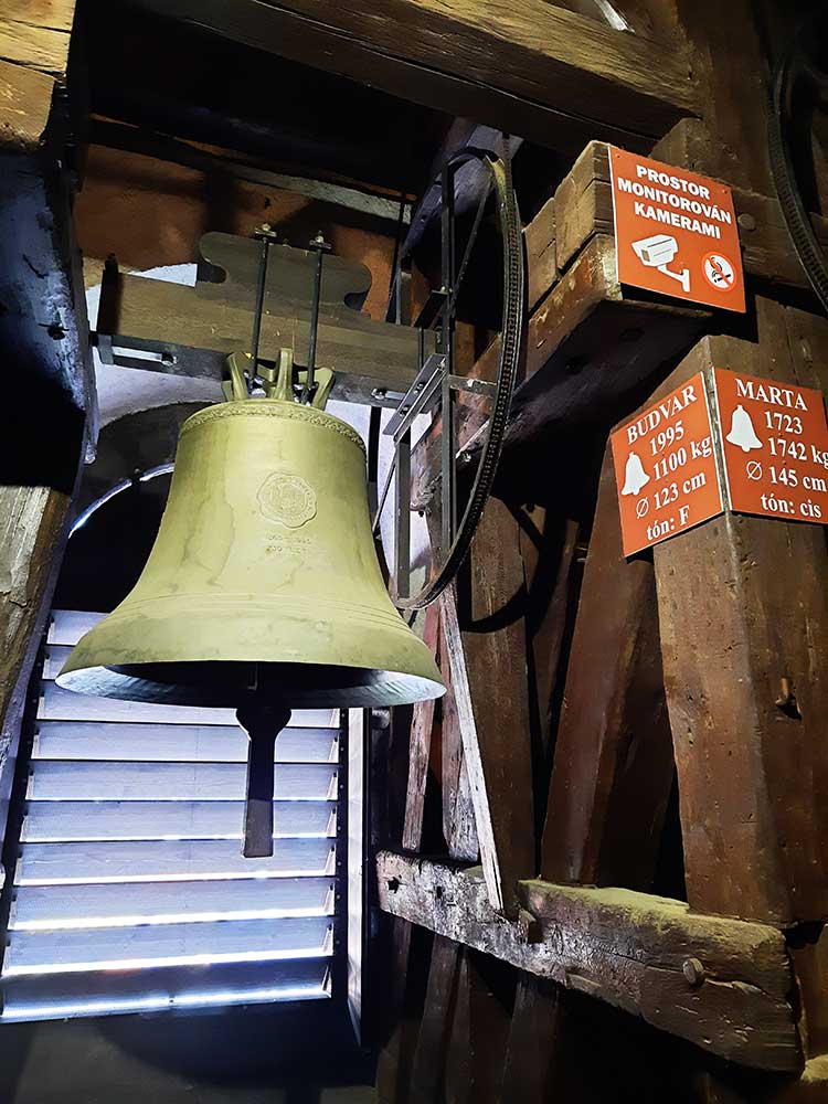 Inside the black tower in ceske budejovice with a bell. Only one is pictures but each bell in the tower has a name - this one is called Marta.