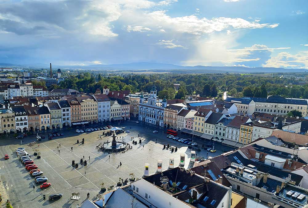 Llooking down on the city Square viewed from the Black Tower
