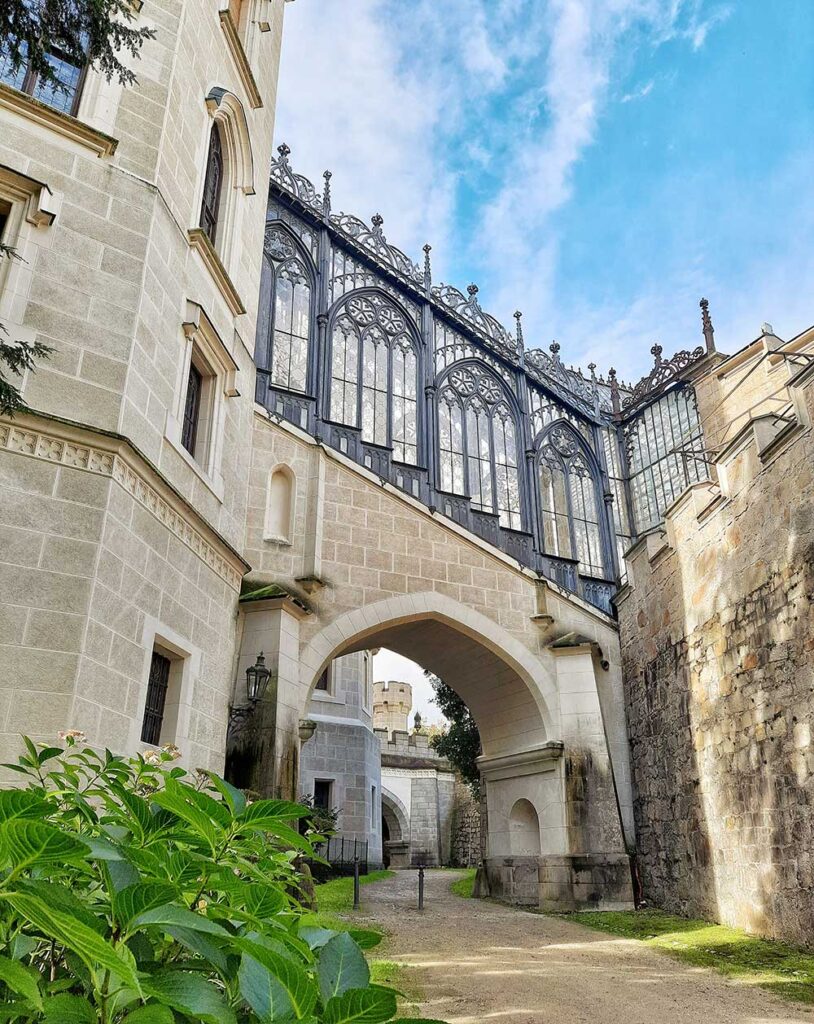 View from the side of a Pathway Under The Castle of Hluboka.