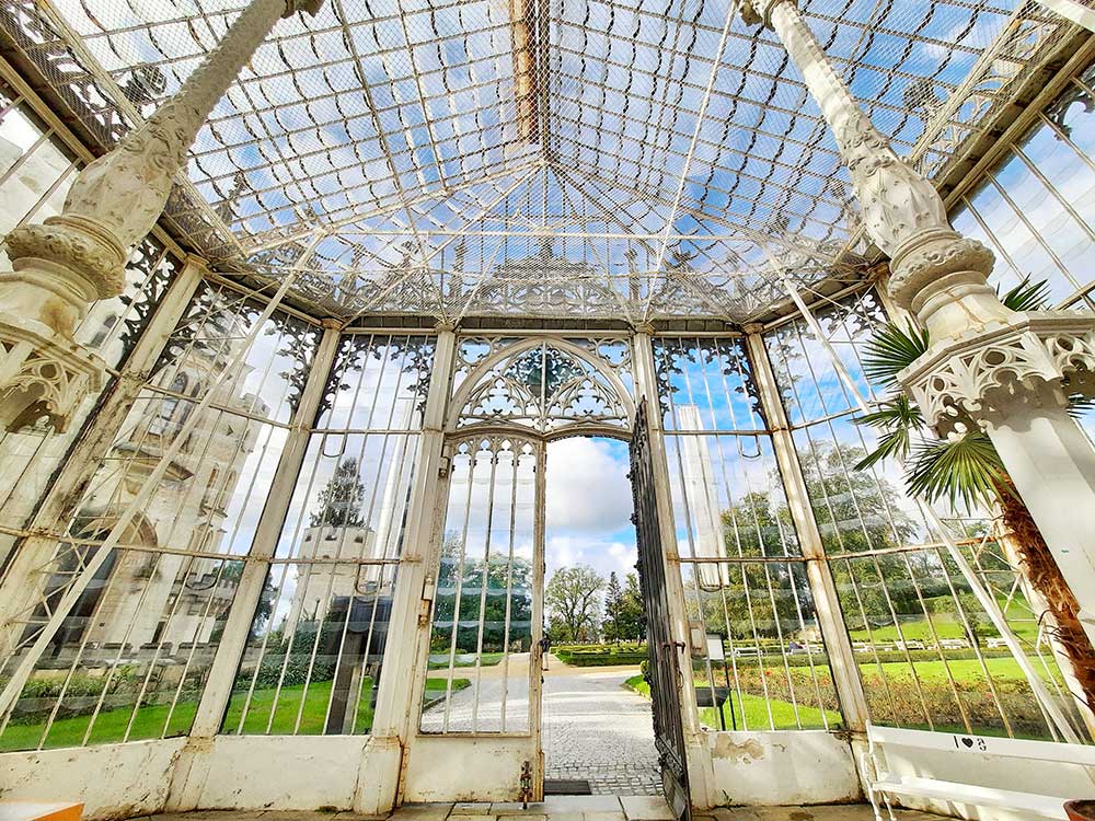 A view from inside the Greenhouse at Hluboka looking out to the gardens. 