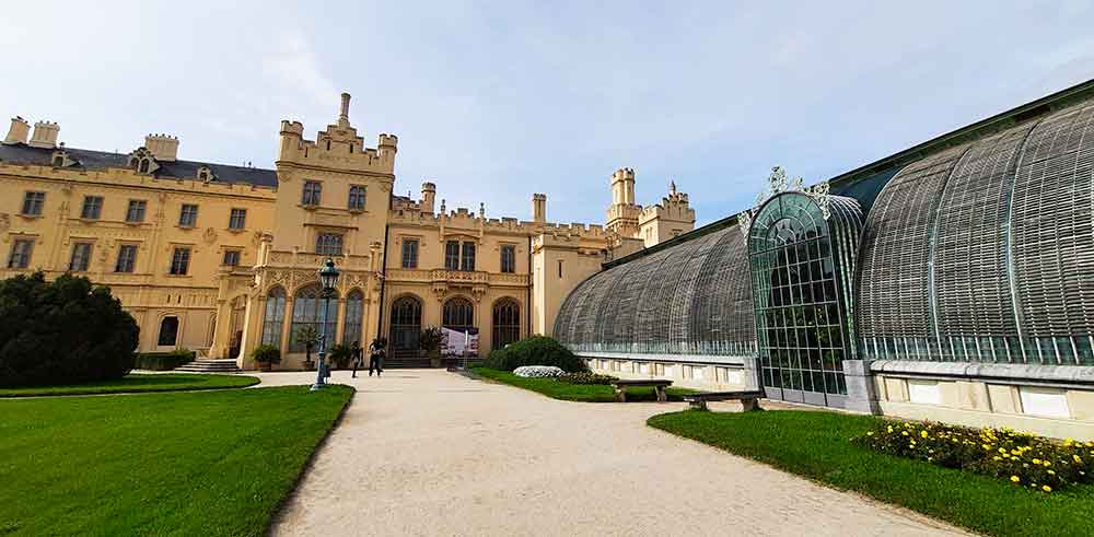 The gigantic greenhouse at Lednice and the gardens.