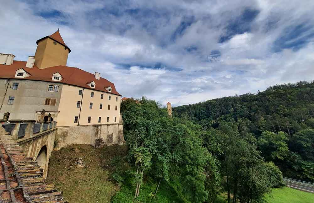 Viveri Castle on the hill overlooking a valley. 