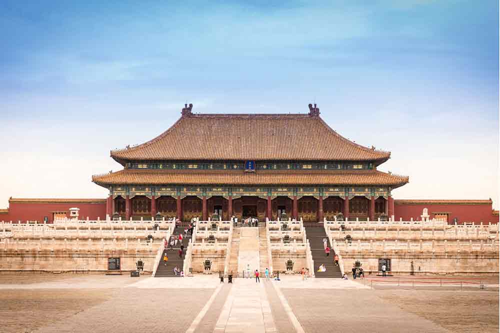 Forbidden City - an imperial palace features grand halls with walls adorned with decorative arts with traditional chinese architectures