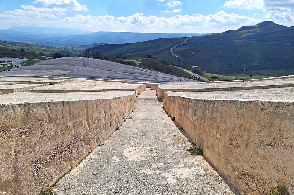 Gigantic concreet slabs representing footprints of building destroyed in an earthquake in Gibellina.